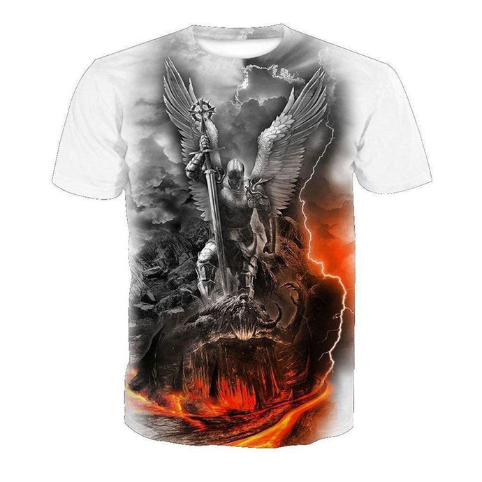 Cloudstyle 2019 Skull 3D Tshirts Men Women Angel Demon War 3D Print Short Sleeve Tees Shirts Streetwear Summer Top Plus Size 5XL